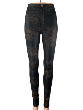 JC & JQ Women's Black Snakeskin High Waist Jean-ish Leggings Skinny Pants Size S